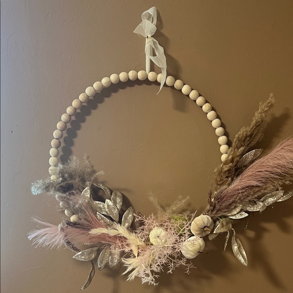 Boho Beaded Wreath with Pampas Grass
